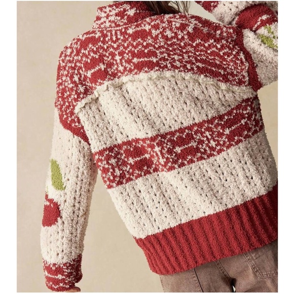 Cozy Cherry Print Berber Button Down Cardigan - Picture 2 of 6